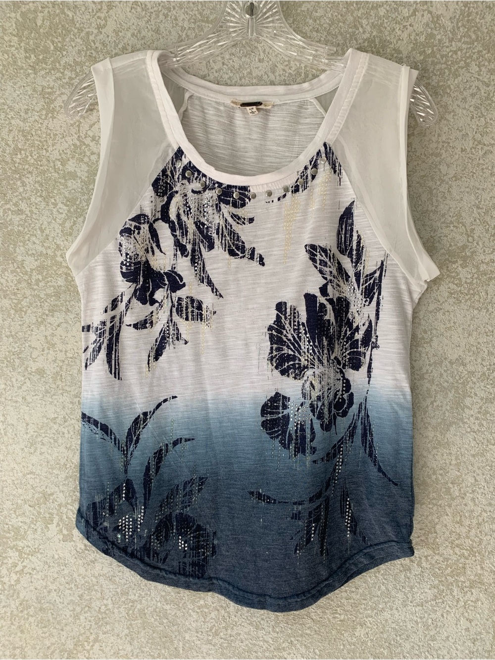 Miss Me White to Navy Ombre Floral Tank